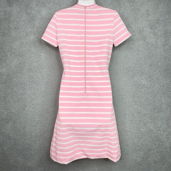 Vintage Lacoste David Crystal Sheath Dress Women 8 Pink White Striped Union Made - Picture 6 of 13